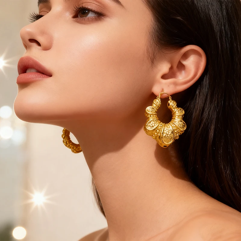 

Dubai Luxury 18K Gold Plated Earrings African Hoop Earrings For Women Jewelry Sets Indian Nigerian Wedding Jewellery Party Gifts