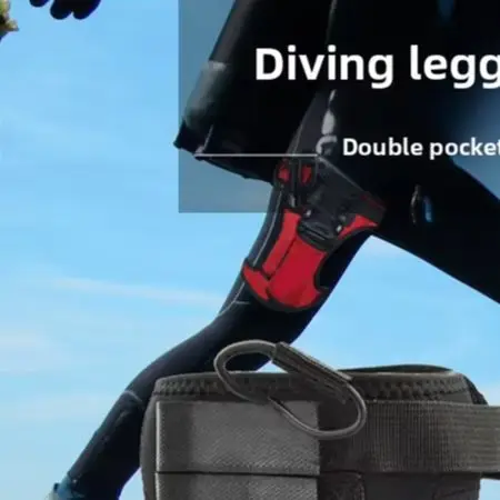 Diving Leg Sheath with Adjustable Strap and Dual Pockets for Underwater Tools like Knives Scissors and Sharpening Rods