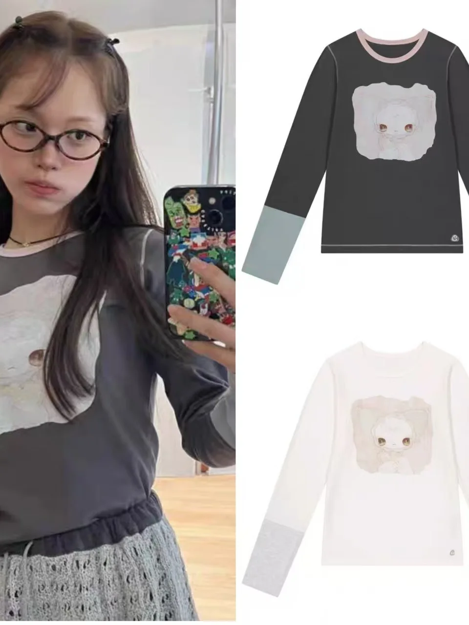 

Модная осенняя футболка с принтом милой куклы, круглый вырез, облегающий крой, из хлопковой ткани, для молодежи