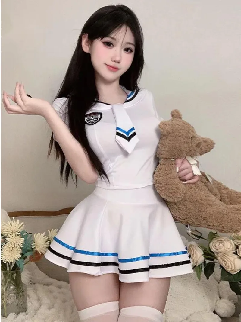 Fun Underwear Female Sexy and Pure JK Sailor made Clothing Bed Temptation Maid Cos Set dress elegant roupas feminina white 5AX4