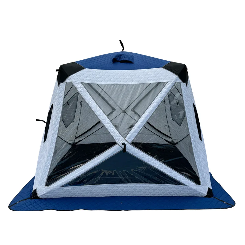 Big Hexangular Winter Ice Fishing Shelter Oxford Portable Ice Shanty Tent 3-4 Person Visible Ventilated Windows