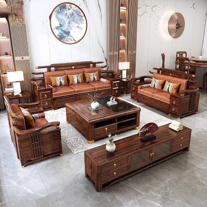 New Chinese ebony wood all solid wood sofa combination light luxury modern