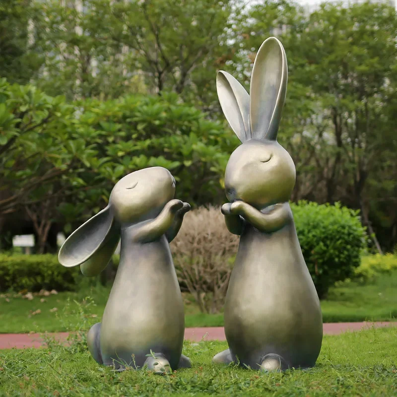 FRP Cartoon Abstract Rabbit Sculpture Outdoor Garden Landscape Sketch Garden Courtyard Lawn Decoration Large Ornament