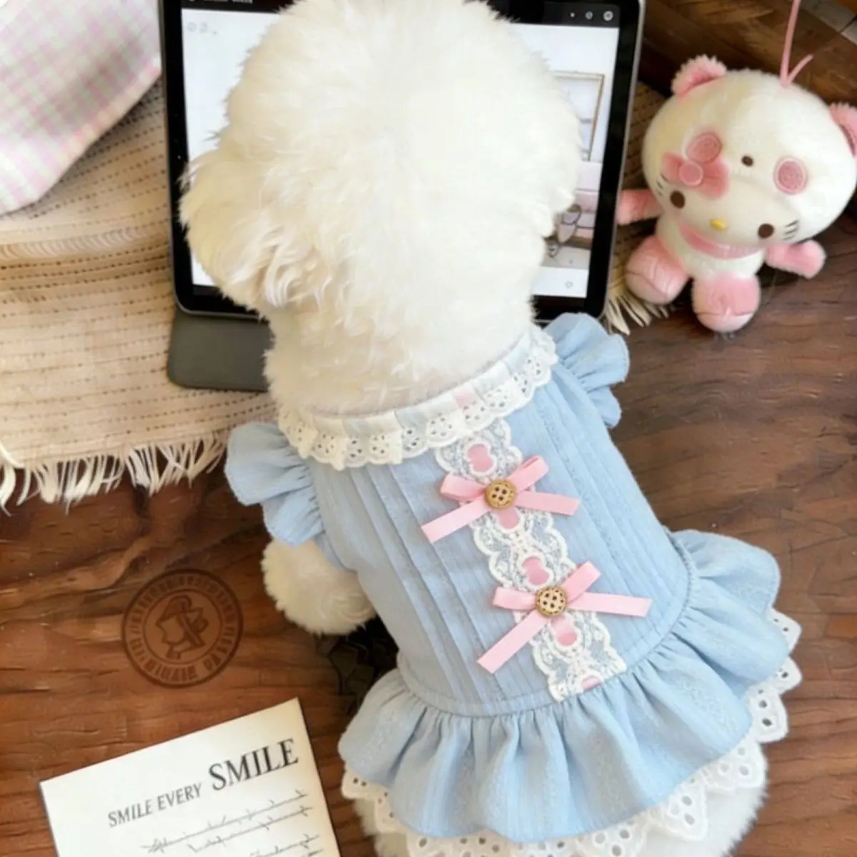 Vestido chaleco con lazo para perros y gatos, manga volante - imagen 3