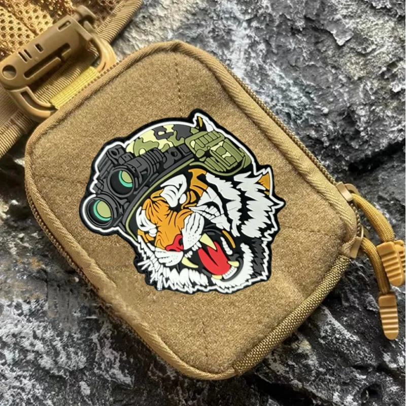 Tactical Tiger with Night Vision Patch PVC Spirit Emblem Hook and Loop Backpack Clothing Decorative Accessory Sticker Armband