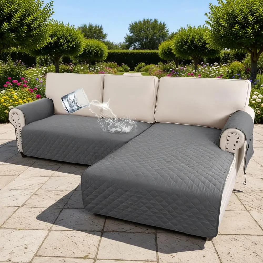 

100% водонепроницаемые чехлы для секционных диванов для собак - чехол для L-образного дивана, 2-х секционный чехол с защитой для шезлонга, серый