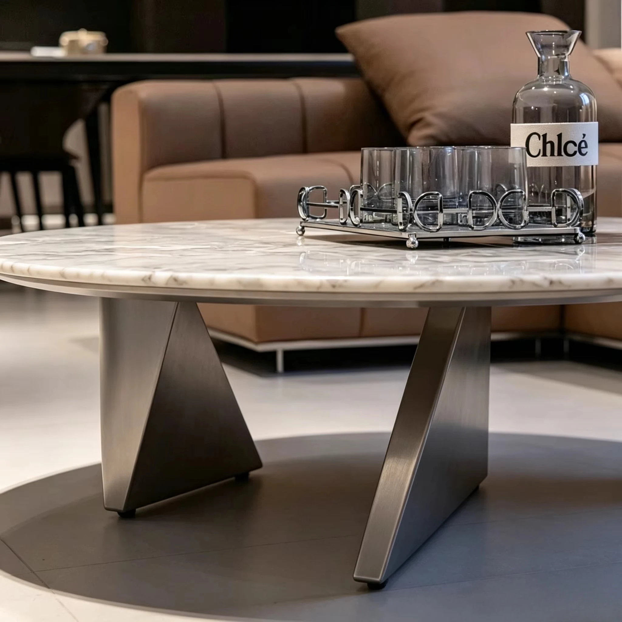 & Light-luxury Minimalist Coffee Table Metal Frame Natural Marble Black Rose Motif Modern Design Living Room Designer-grade Luxu
