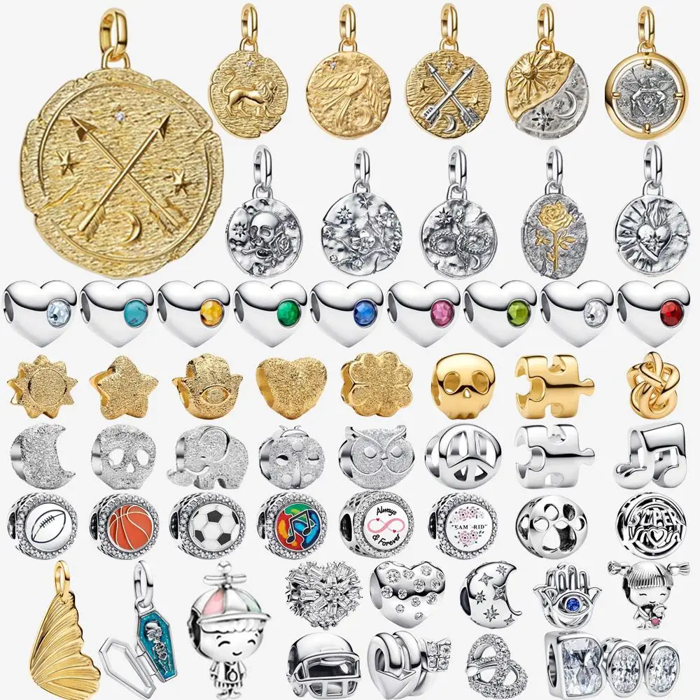 Talisman Coração em Prata Esterlina 925, Mini Estrela Texturizada, Charms para Pulseiras Originais, Joias DIY, Presente em Prata de Lei