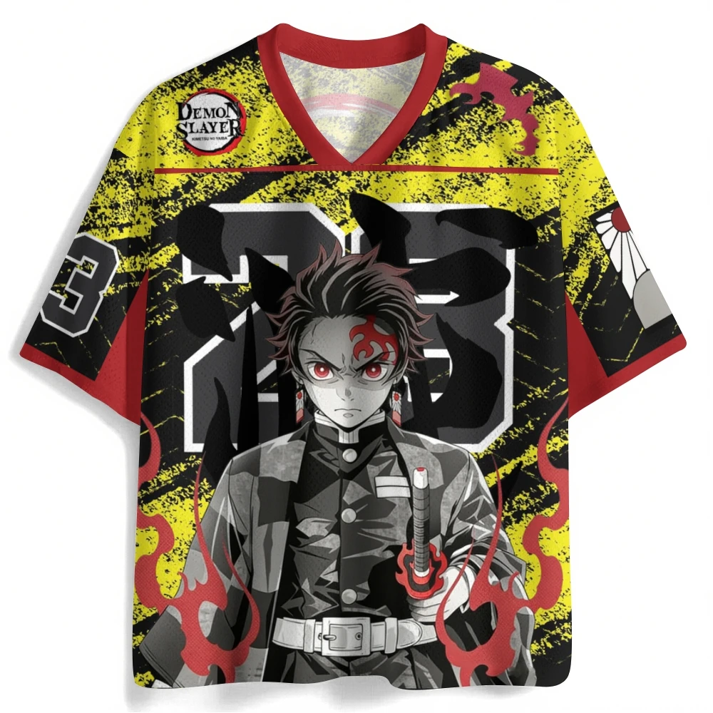 Demon Slayer Blade Stove Door Charcoal Jiro Anime Mesh V-neck Shirt T-shirt Unisex Vintage Manga Pattern