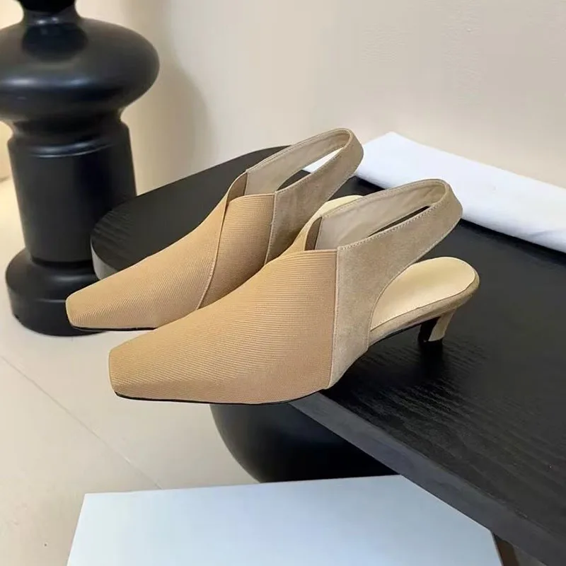 Сандалии с квадратным носком и закрытым носком с ремешком на спине, женские разноцветные сандалии на тонком высоком каблуке, летние пикантные вечерние модельные туфли