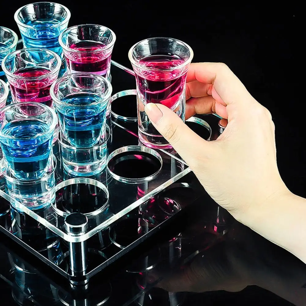 Transparent Acrylic Cup Holder Multi-slots Round Hole Wine Cup Holder 32/38mm Black Base Shot Glasses Holder Party