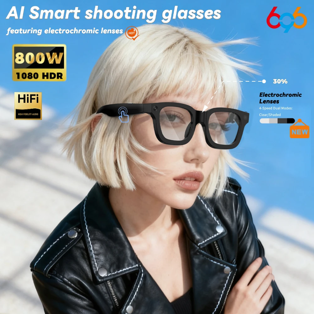 Electrochromic 8MP Image Stabilization AI Smart Glasses Real-Time Simultaneous Interpretation Sunglasses Video Recording Camera