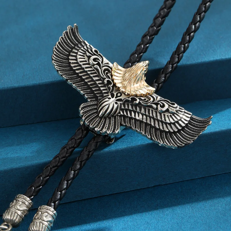 This is a retro eagle-patterned denim tie, a Western-style men's necklace, collar and accessories