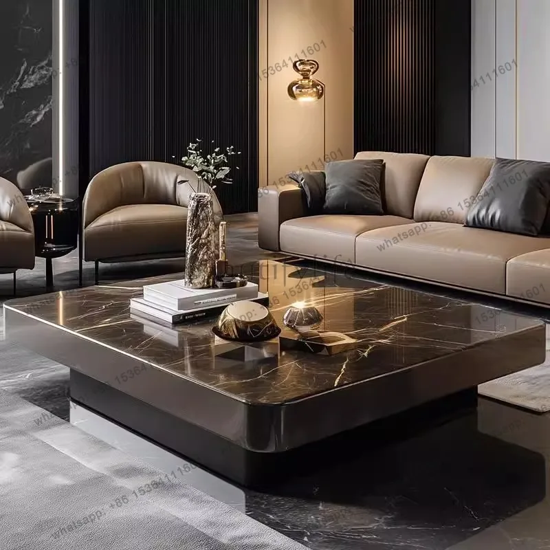 Pure handmade light luxury microcrystalline stone rectangular coffee table large apartment household living room marble