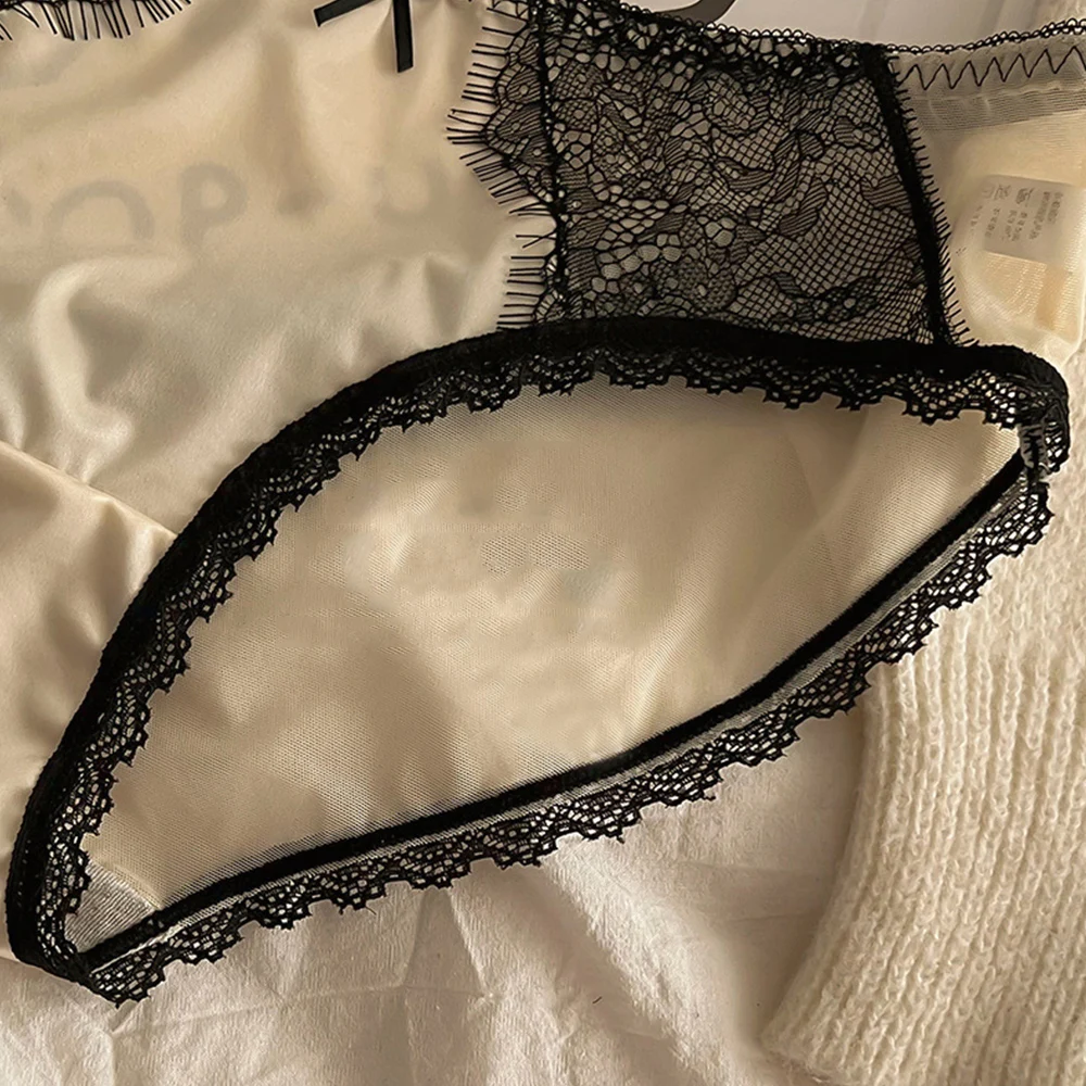 French Women Sexy Black Lace Panties Embroidery Translucent Underwear Low-Rise Briefs Intimates Female Breathable Soft Lingerie