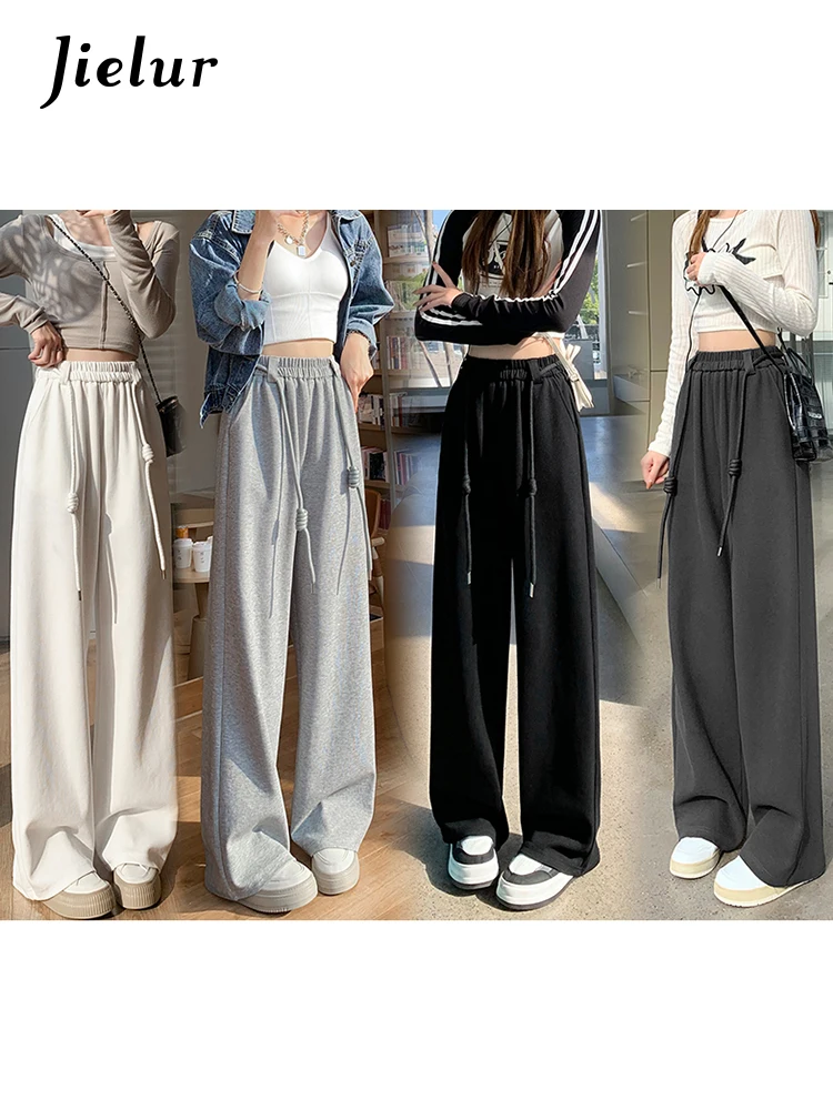 Imagem -02 - Jielur Branco Sweatpants Perna Larga Calças Esportivas para Mulheres Primavera Verão Nova Reta Estilo Americano Calças Casuais Femininas S-xl