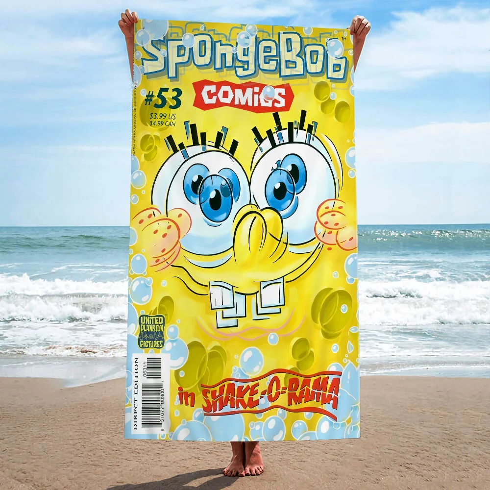 

S-Sponge B-Bob Microfiber Blanket Quick Drying Beach Towels Oversized Printing Super Absorbent Pool Towel Blanket