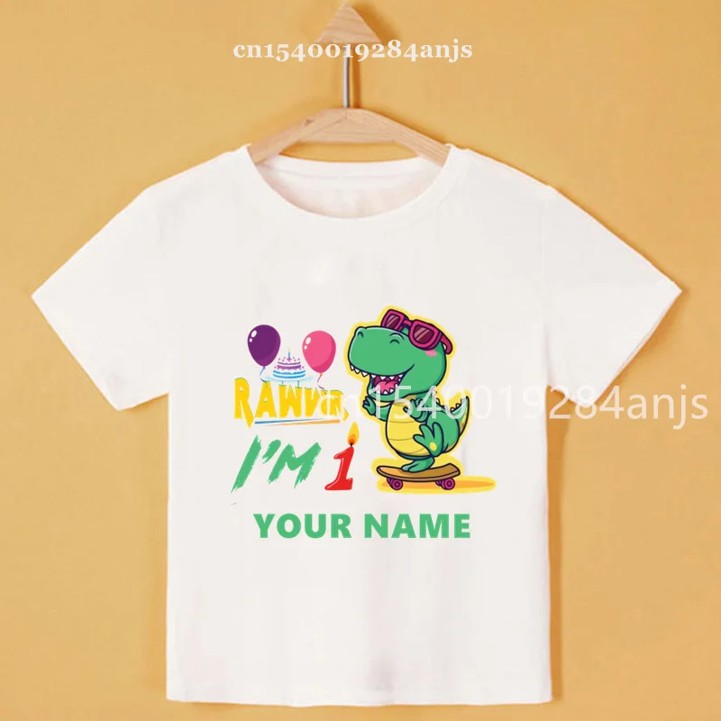 Baby Kids Number Birthday T Shirt Kids Dinosaur Gift T Shirt Buyer can choose custom name and number