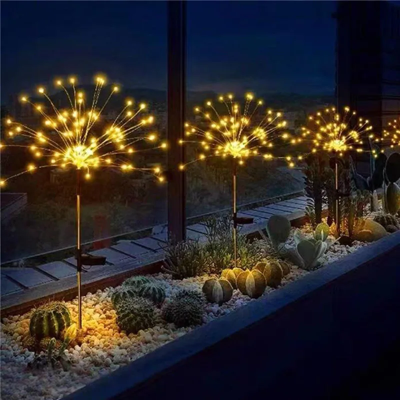 LED Solar Power Firework Lights Garden Decoration Fairy Lights Waterproof Outdoor Dandelion Lawn Lamp for Patio Garden Decor