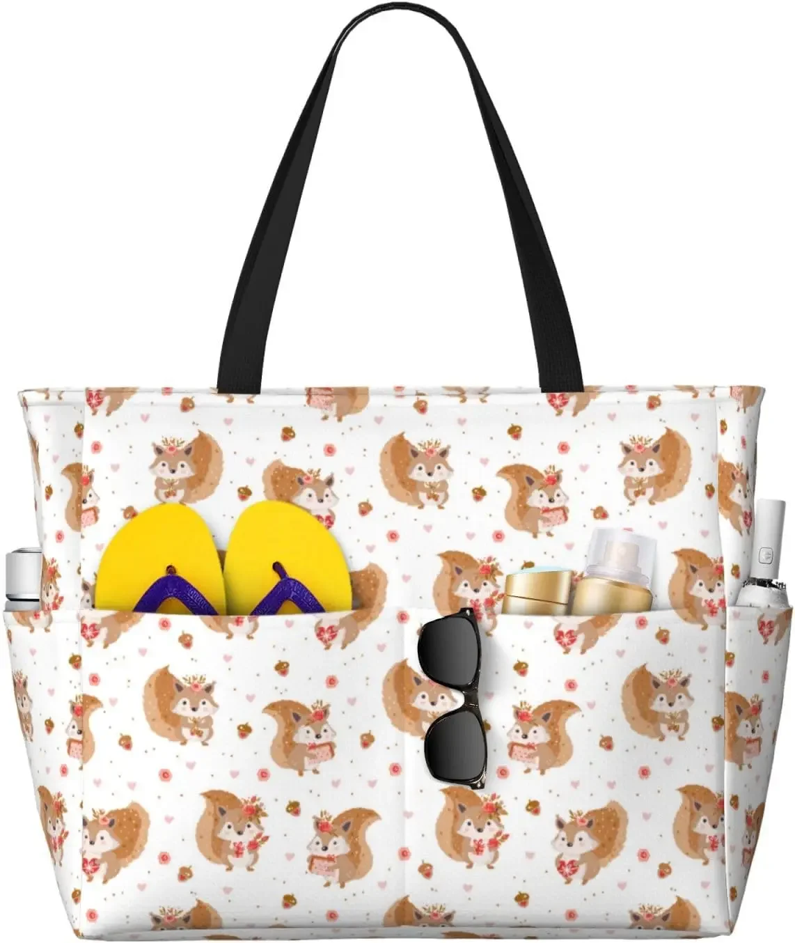 Large Beach Bags Waterproof Sandproof - Cute Squirrel No.20064 Cute Beach Tote Bags for Women with Zipper