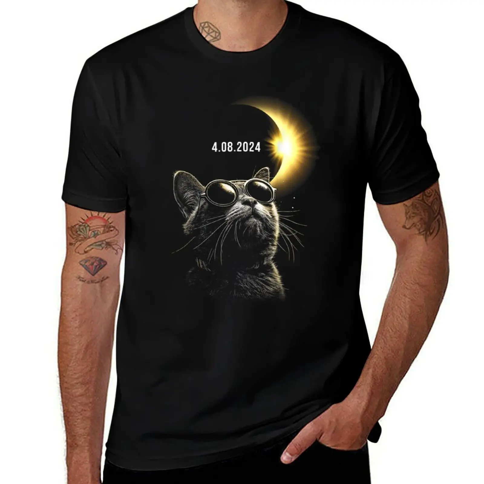 

Solar Eclipse Cat Wearing Glasses April 8 2024 T-Shirt anime t shirts graphic shirts cotton graphic tees mens designer t shirt