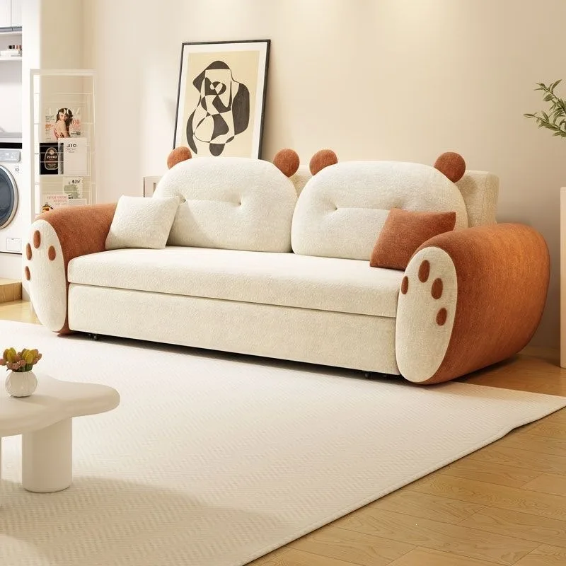 sofa bed, dual-purpose cute cream wind, small apartment living room multi-functional lamb flannel