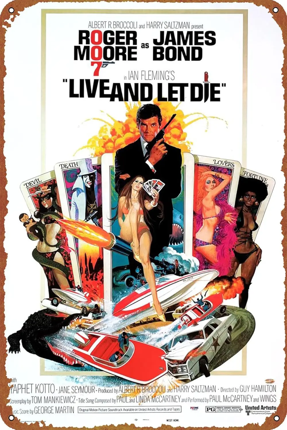 007 Live And Let Die Poster Retro Metal tin Sign Halloween Tin Sign,Cave,Bar,Club, Home Wall Art Metal Tin Sign 8x12 inches sign