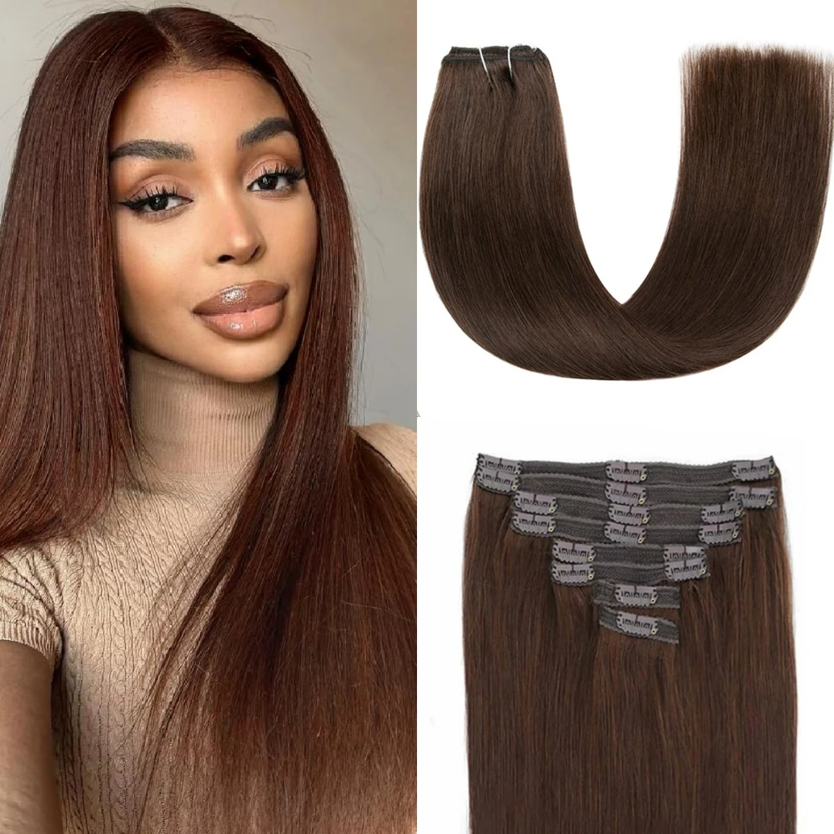 18 Clips In Hair Extensions Natural Straight Hairstyle Human Hair Extensions Remy Color Brown #4 Heat Resistant False Hair 120G