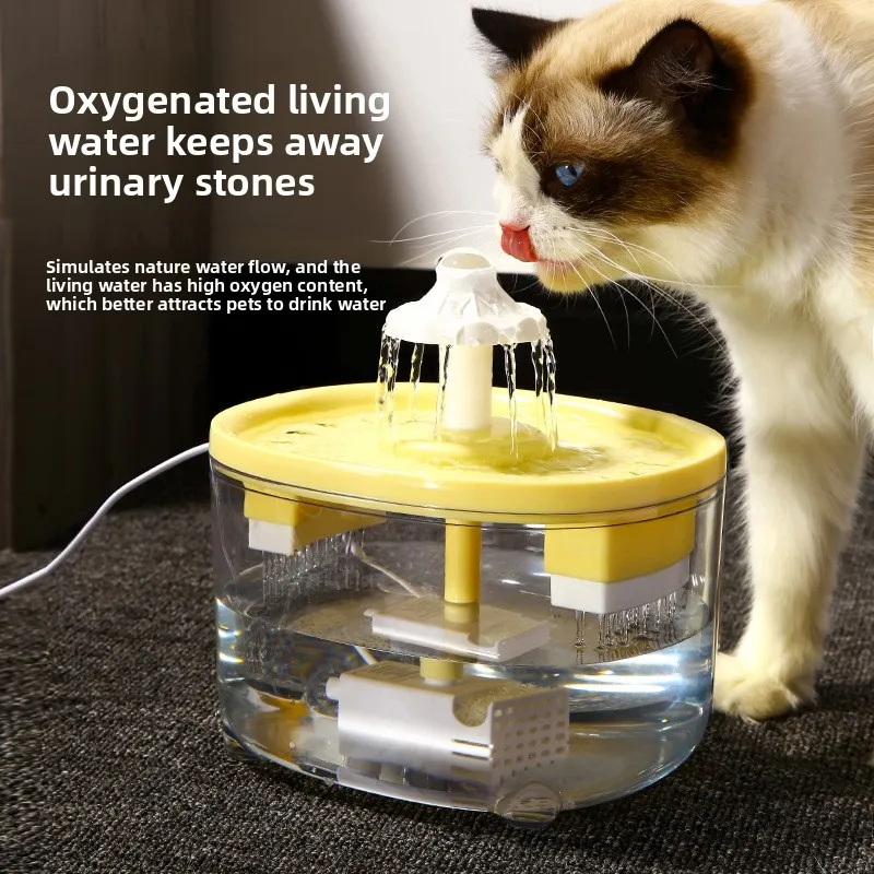 

2000ml Automatic Cat Water Fountain Pet Drinking Dispenser with Dual Filtration USB Electric Mute Circulating Water Bowl for Cat