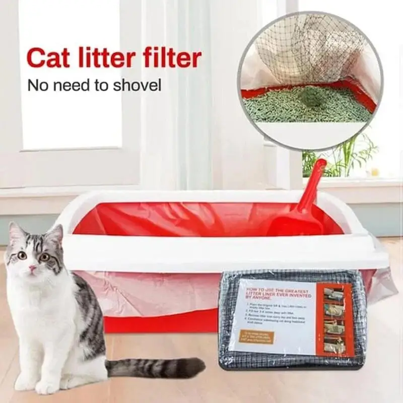 Cat Litter Bags Liners 10Pcs Drawstring Sifting Cat Litter Bags with Filter Net Reusable Litter Box Liners Thick Cat Litter Bags