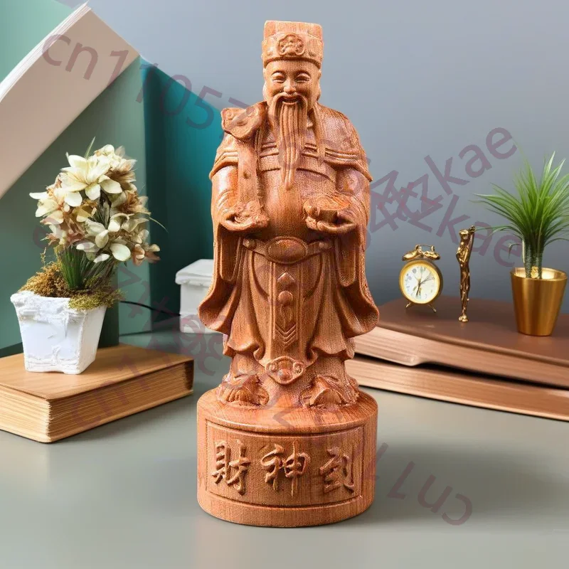Wood Carving The God Of Wealth Sculptures Figurines Chinese Mythological Figures Home Room Office Wealth Luck Feng Shui Decor