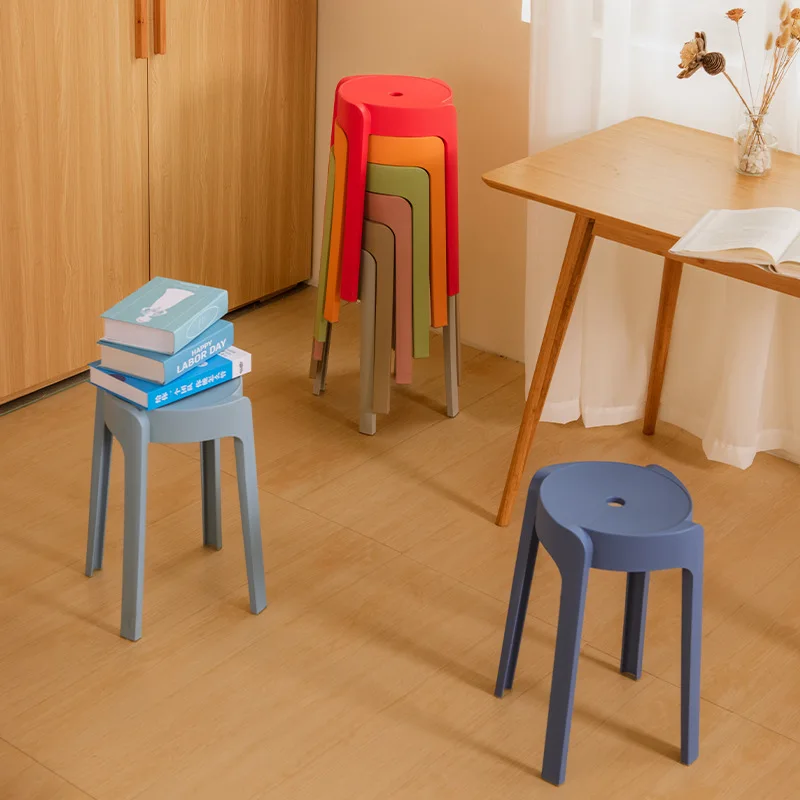Plastic Stool Household Portable Stackable Round Stool Simple Modern Windmill Stool Living Room Chair Dining Table Bench