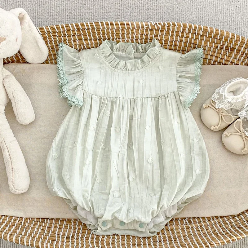 2026 New Summer 0-24M Children Clothes Toddler Baby Girls Jumpsuit Flying Sleeve Cotton Solid Color Newborn Baby Girl Romper