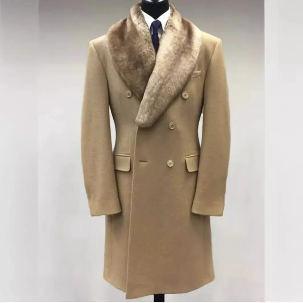 Cappotto doppiopetto medio lungo con risvolto in lana da uomo europeo e americano, nuovo cappotto casual in lana tinta unita autunno e inverno