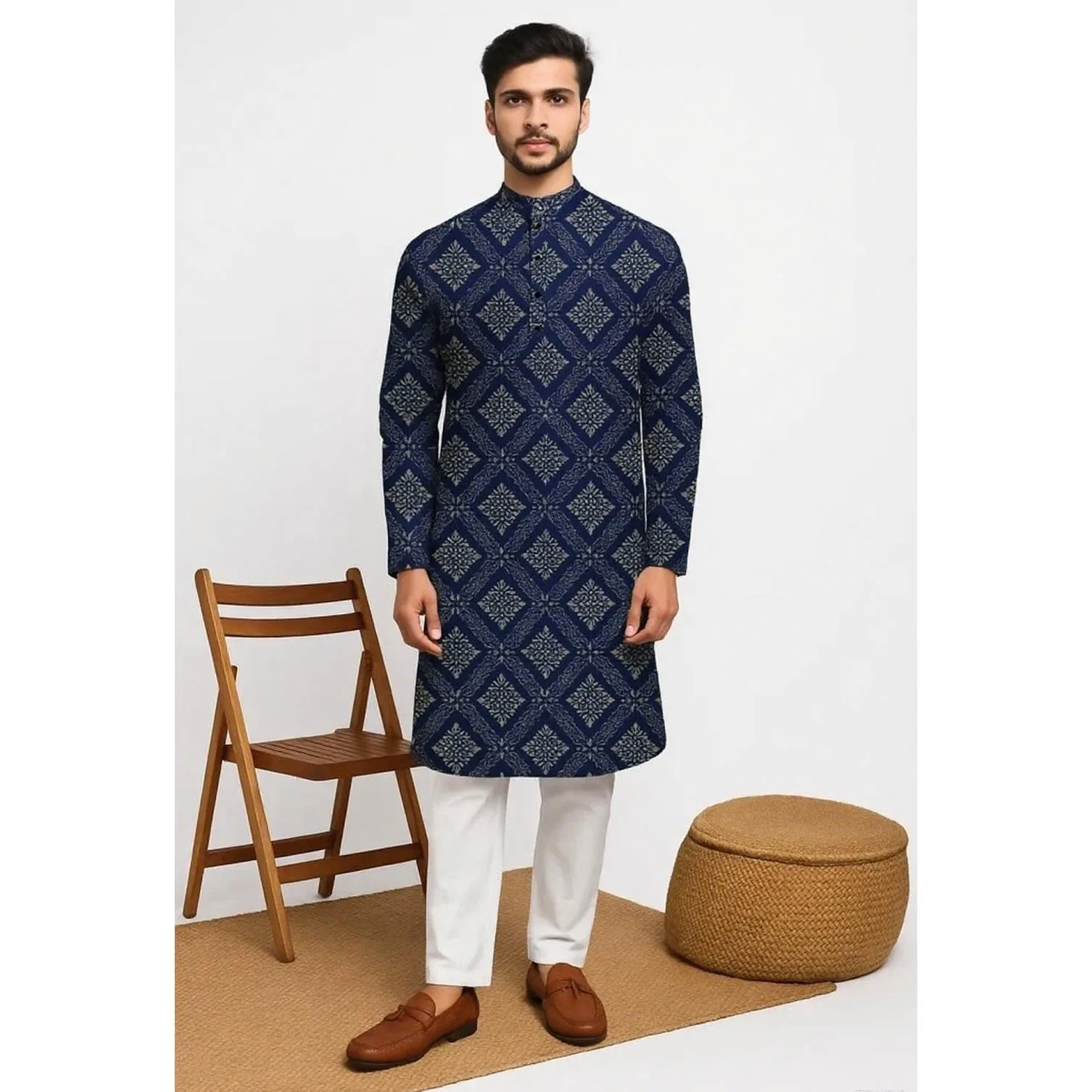India Camisa de primavera para hombre Tradición Kurtas Blusa larga vintage