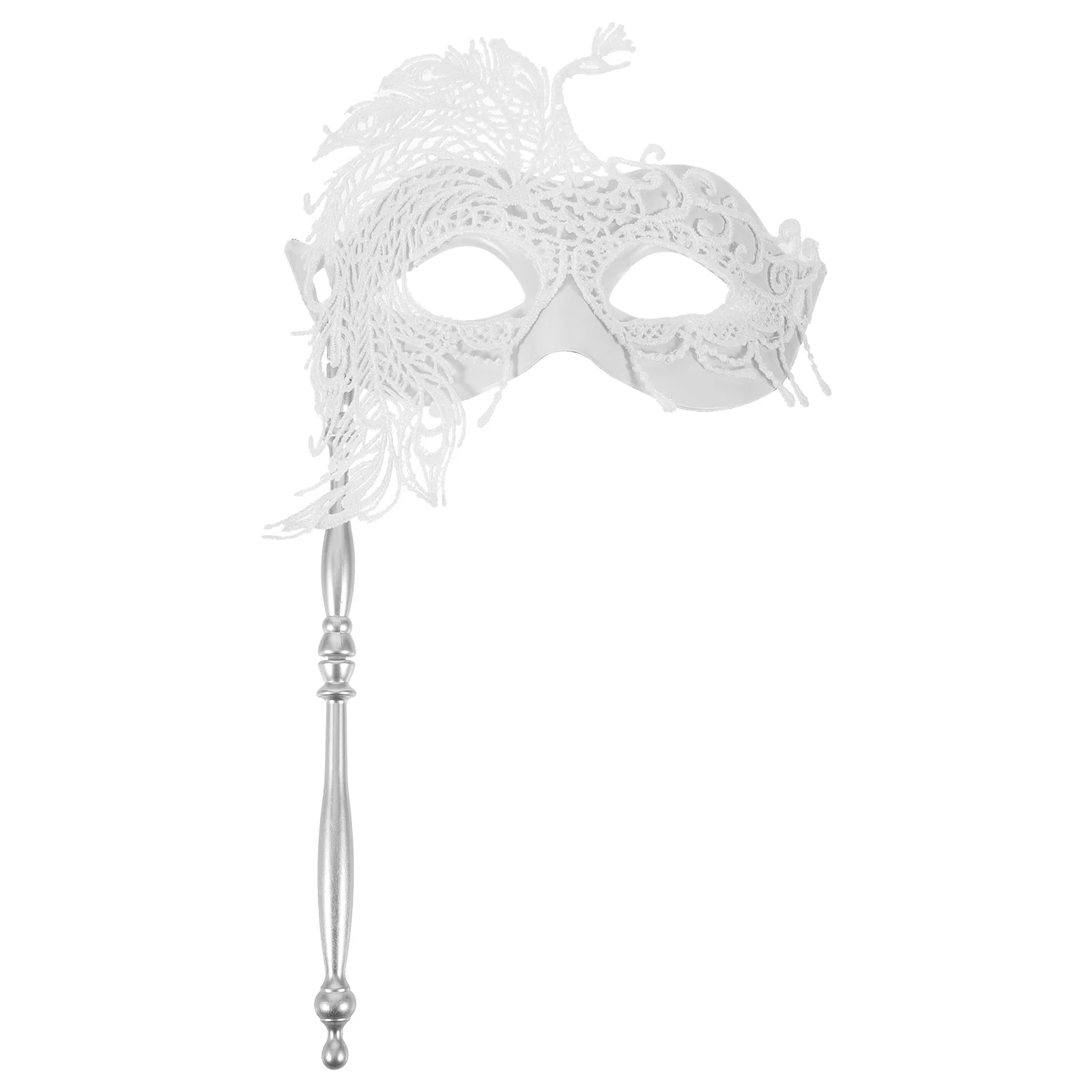 

Masquerade Handheld Large Peacock White Design for Women Halloween Party Mardi Gras Accessories Stage Performance