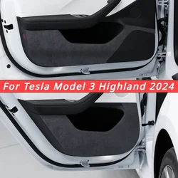 For Tesla Model 3 Highland 2024 Car Door Anti Kick Pad Suede Door Panel Protective Stickers Auto Doors Anti-Dirty Trim 4Pcs/Set