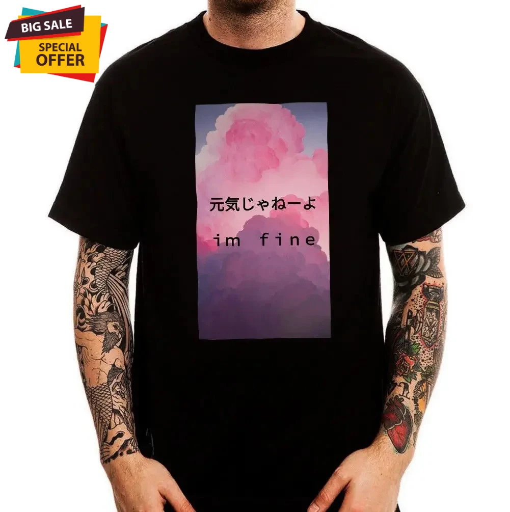 

I'm Fine Depressive Purple Cloud Vaporwave T-Shirt 100% Cotton O-Neck Short Sleeve Summer Casual Mens T-shirt Streetwear