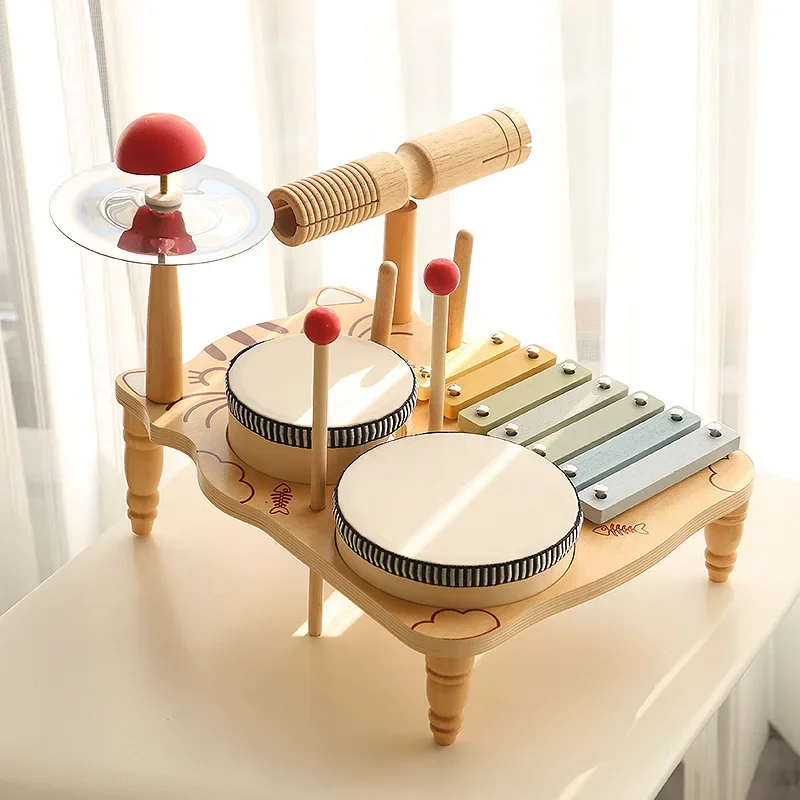 

Multifunctional Wooden Xylophone Drum Set for Toddlers Baby Musical Instruments Toy Drum Set Percussion Instruments Musical Toys