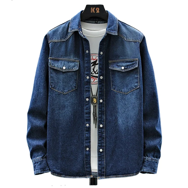 

Trendy Men's Denim Jacket Spring-Autumn Fashionable Pure Cotton Breathable Casual Long-Sleeved Denim Shirt Comfortable Men's Top