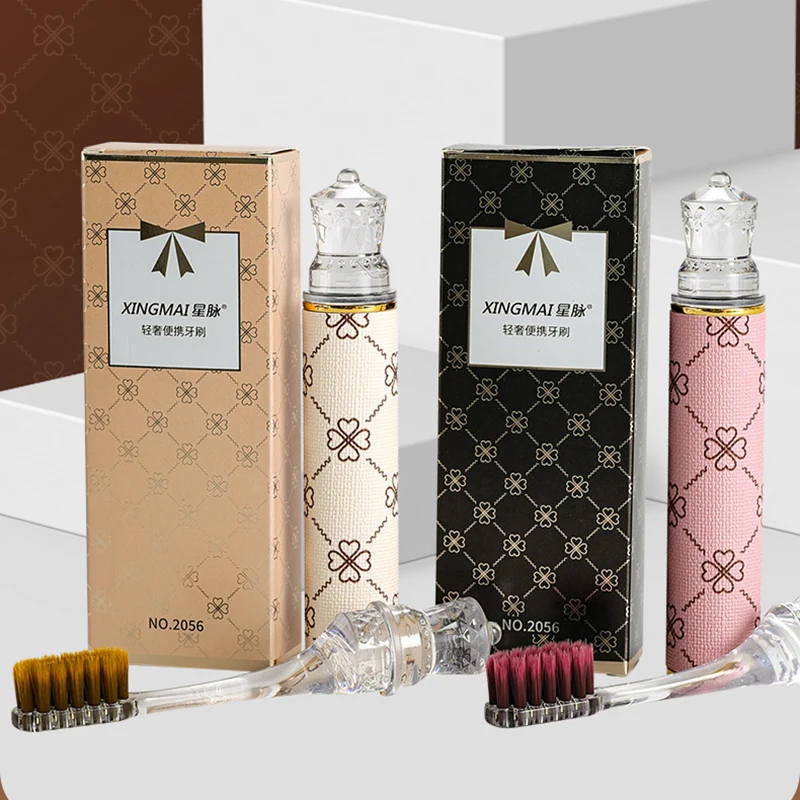 

Luxury Lipstick-Style Travel Toothbrush - Crystal Pull-Out Design, 19-Hole Soft Bristles, Leather Texture Handle, Adult Portable