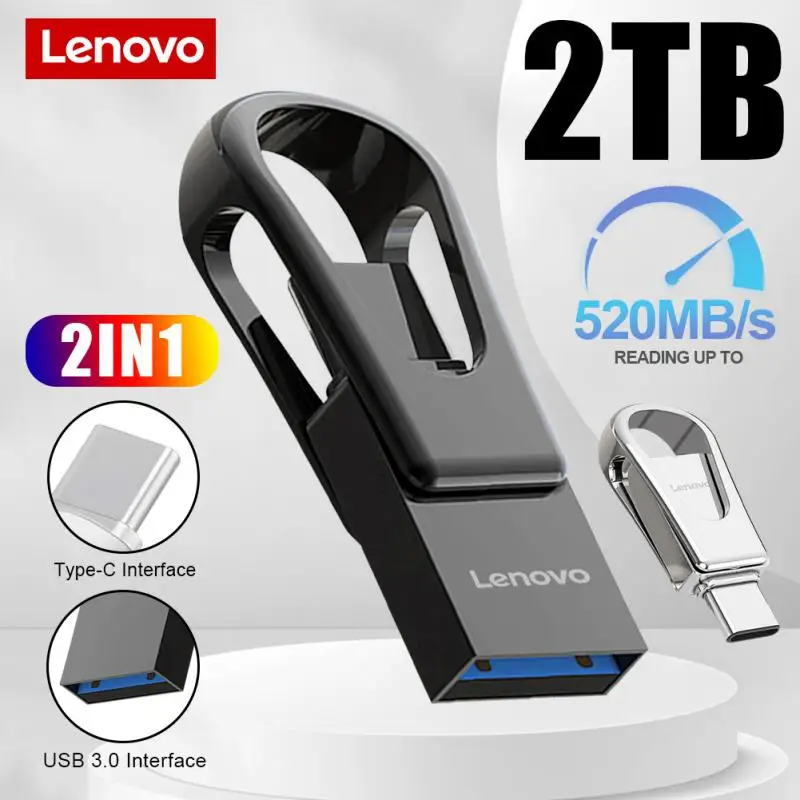 Lenovo-Clé USB 3.0 en métal étanche, clé USB portable, clé USB haute vitesse, type-c, 128 Go, 1 To, 2 To