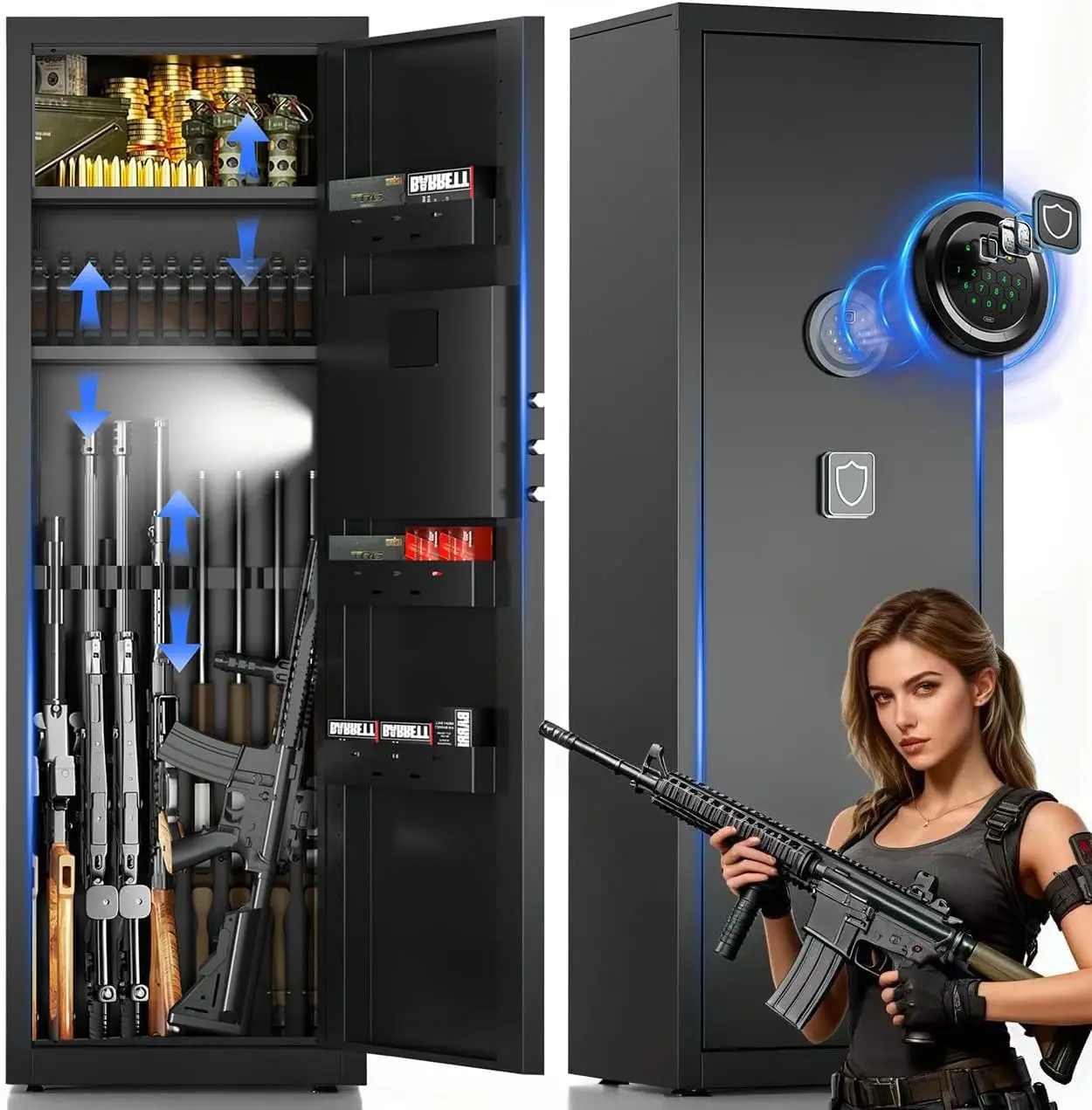 

8-10 Gun Safefor Rifles and Pistols,Gun Cabinets for Rifles and Shotguns,Long Gun Safe for Home Rifle and Pistolswith Dual Alarm