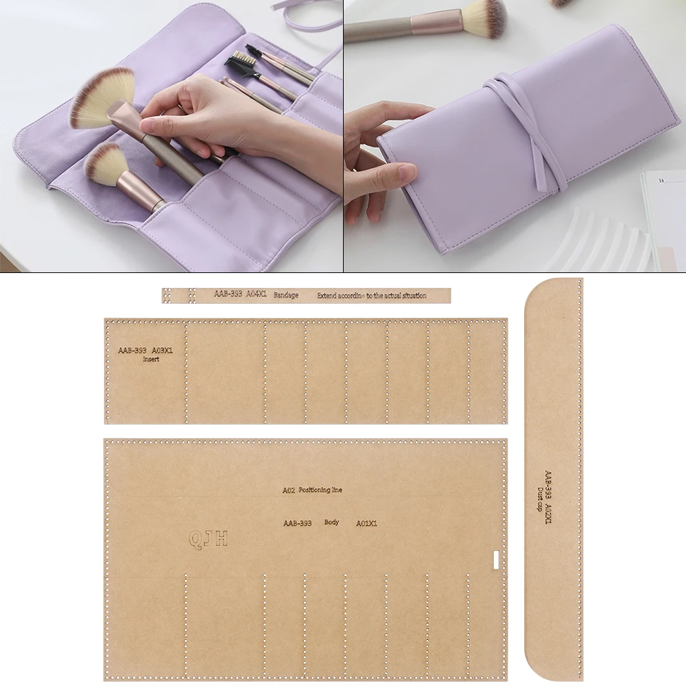 DIY Portable Roll-Type Makeup Bag Stencils, Kraft Paper Template of Making 8 Grid Pencil Case Storage Bag Mold