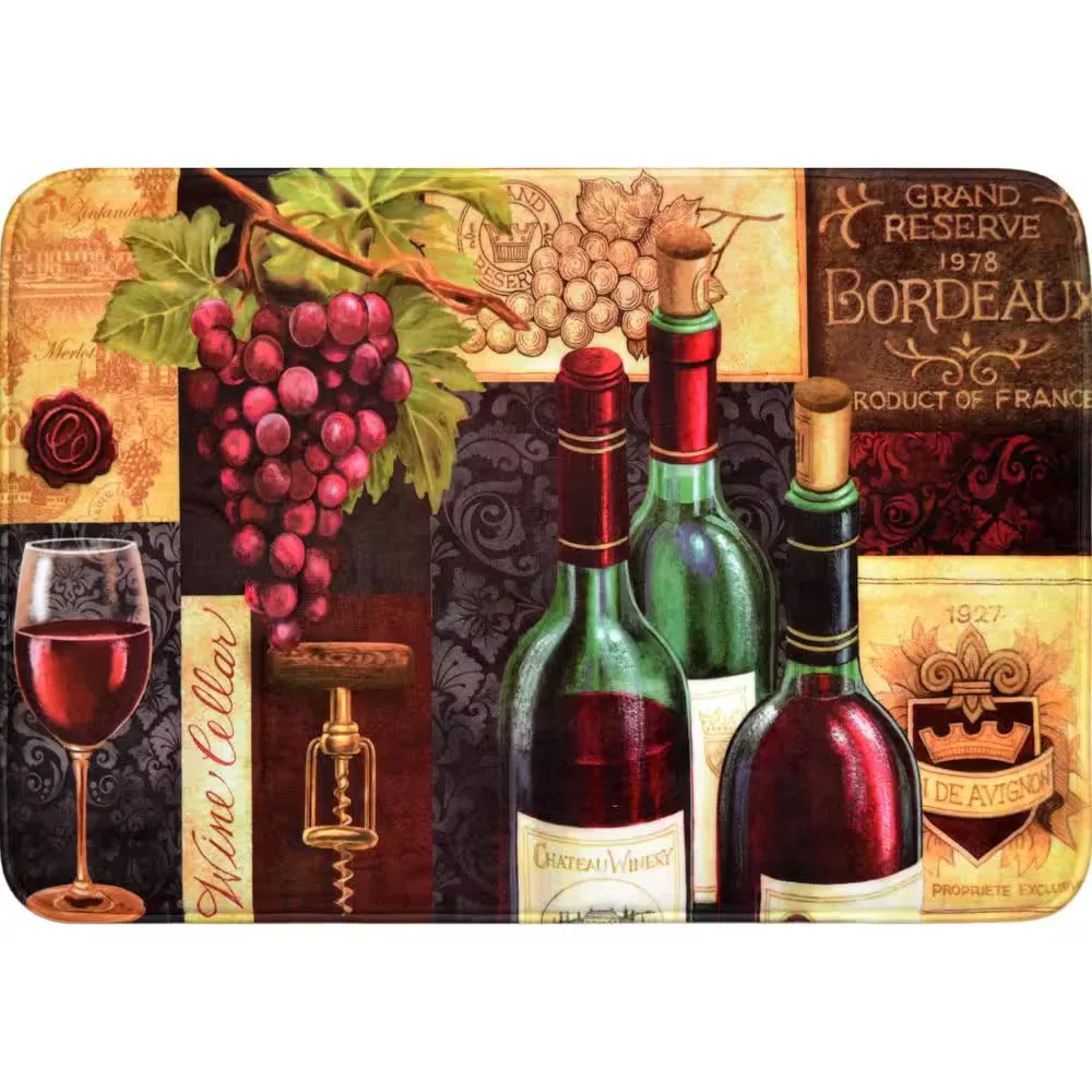 Wine Theme Door Mat Red Wine Bottles and Grapes Design Floor Rug For Kitchen Decor