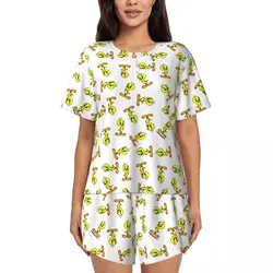 Custom Printed Womens Yellow Bird Cartoon Games Tweetys Pajamas Set Short Sleeve 2 Piece Sleepwear Pjs Lounge Sets