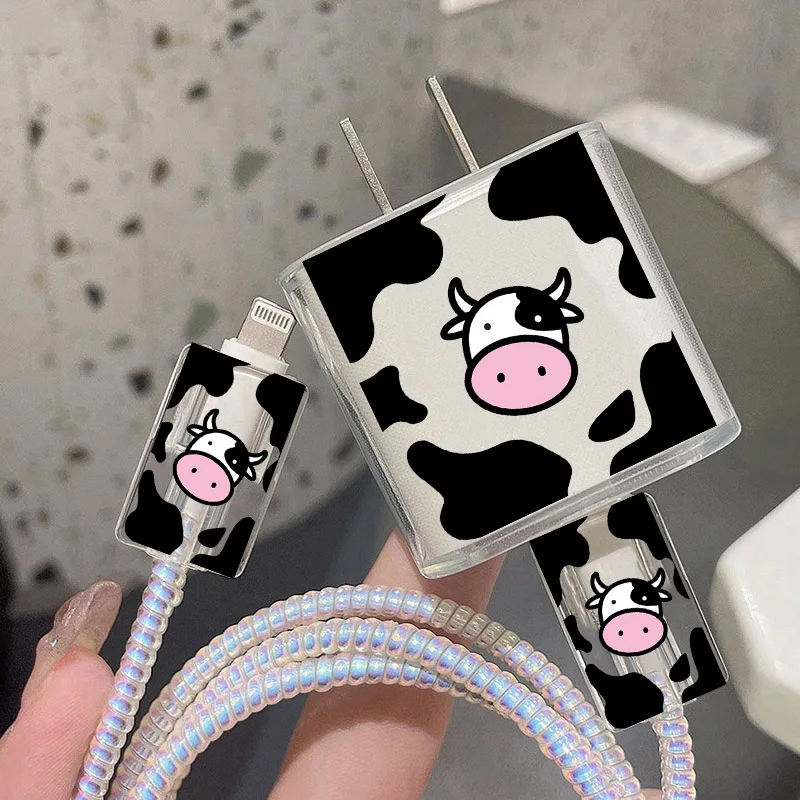 Cute Cow Protection Case for IPhone 15 14 13 Pro Max 18/20W Charger&Charging Protector Data Wire Winder