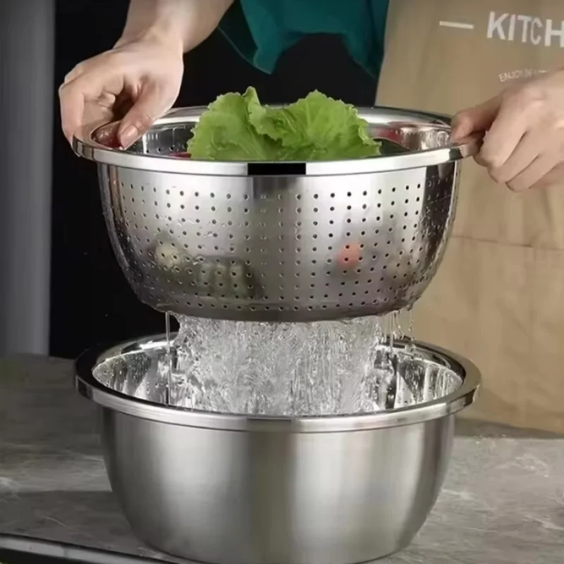 

Многофункциональная миска для овощей из нержавеющей стали, миска для смешивания яиц, сливная корзина, раковина для супа, кухонный инструмент для приготовления и хранения