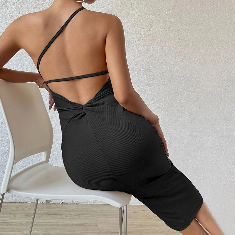 Dames Zomerjurk Asymmetrische Shoulder Strakke Jurk Vrouwen Zwarte Één Schouder Heup Rok 2024 Casual