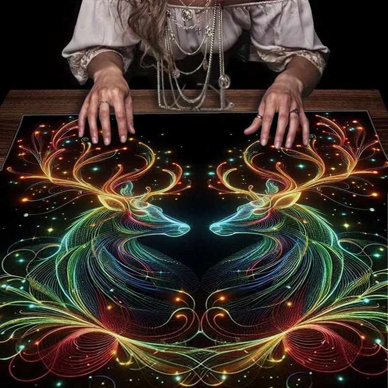 Stunning Neon Deer Head Design Square Table Mat for Home Decor Aesthetic Modern Art Print